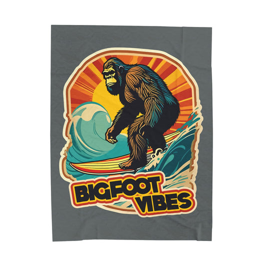 Bigfoot Vibes Dark Grey Velveteen Plush Blanket
