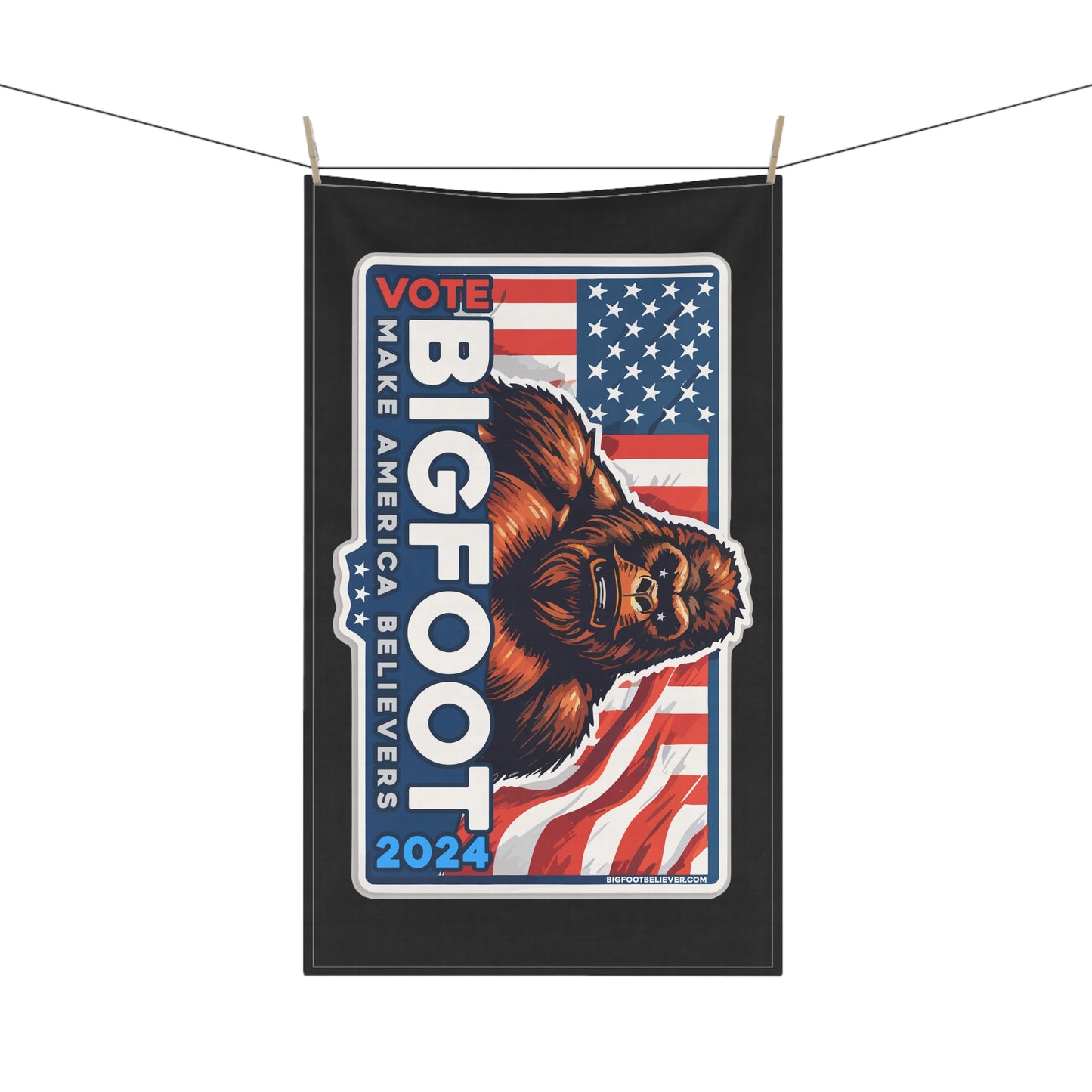 Bigfoot for President 2024 Black Kitchen Towel