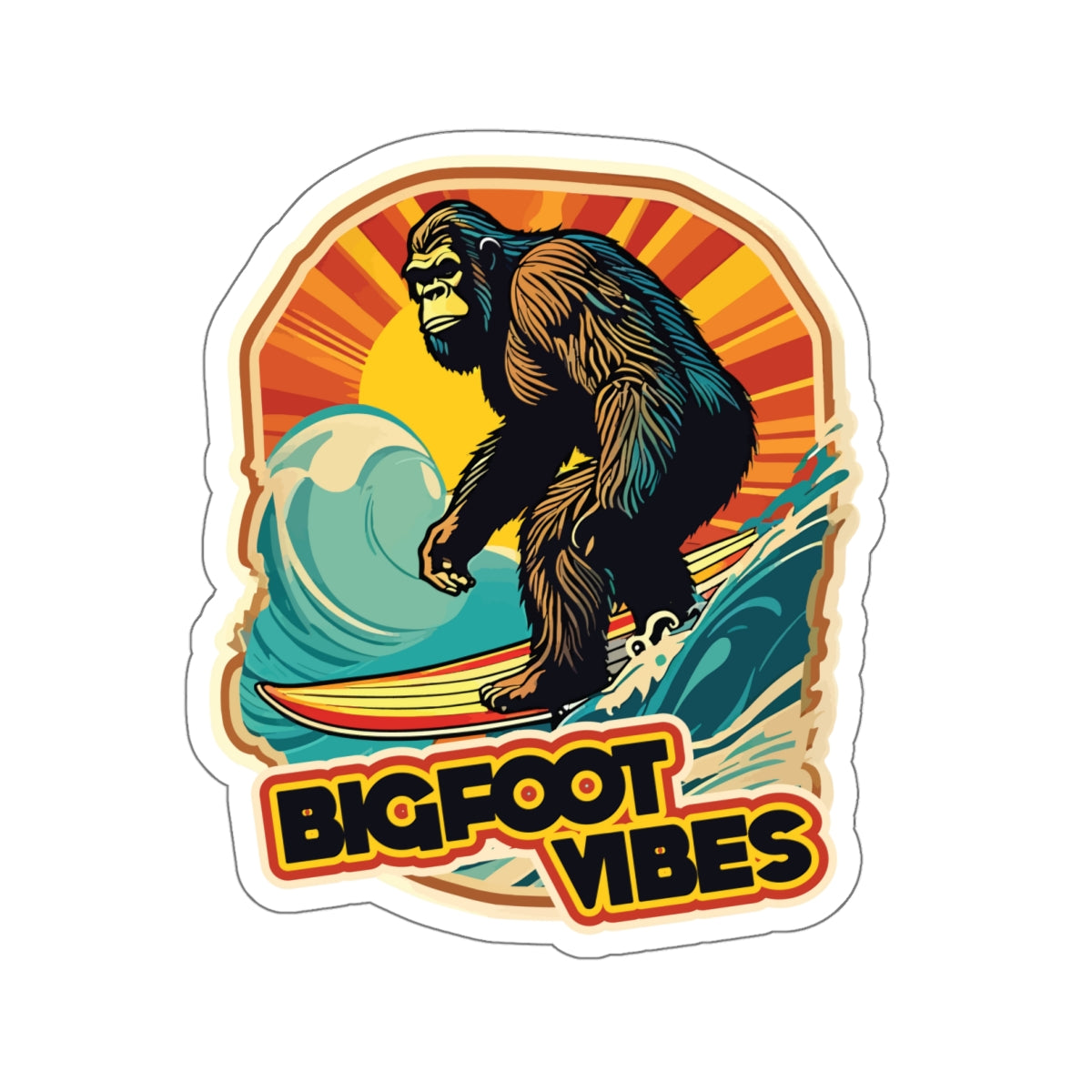 Surfing Bigfoot Kiss-Cut Stickers