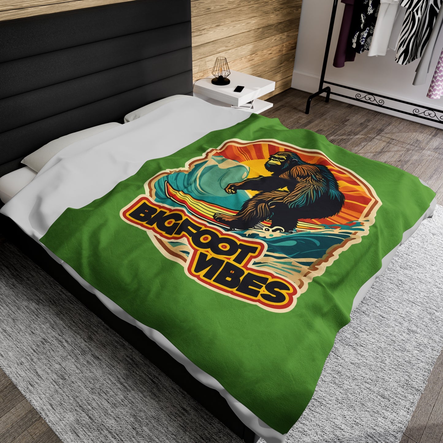 Bigfoot Vibes Green Velveteen Plush Blanket