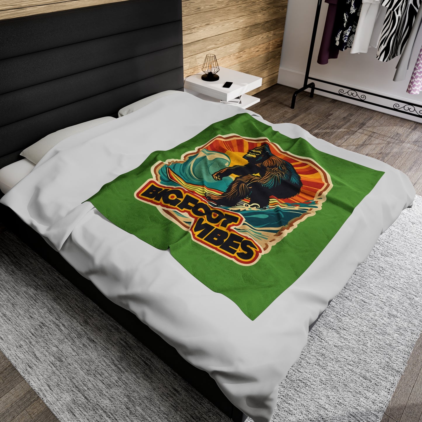 Bigfoot Vibes Green Velveteen Plush Blanket